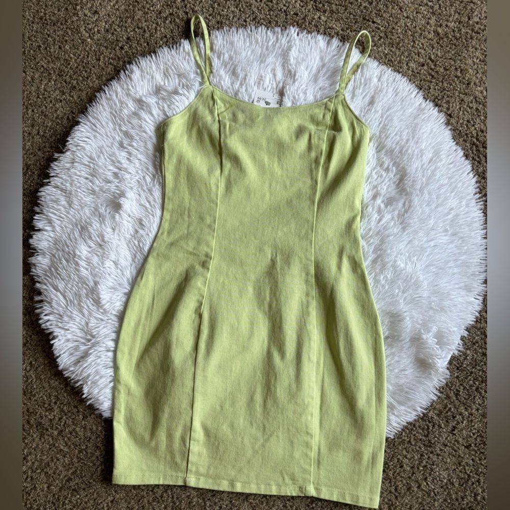 H&M Divided Jean Dress New Lime Green Mini Short Denim Bright Beach Womens Small